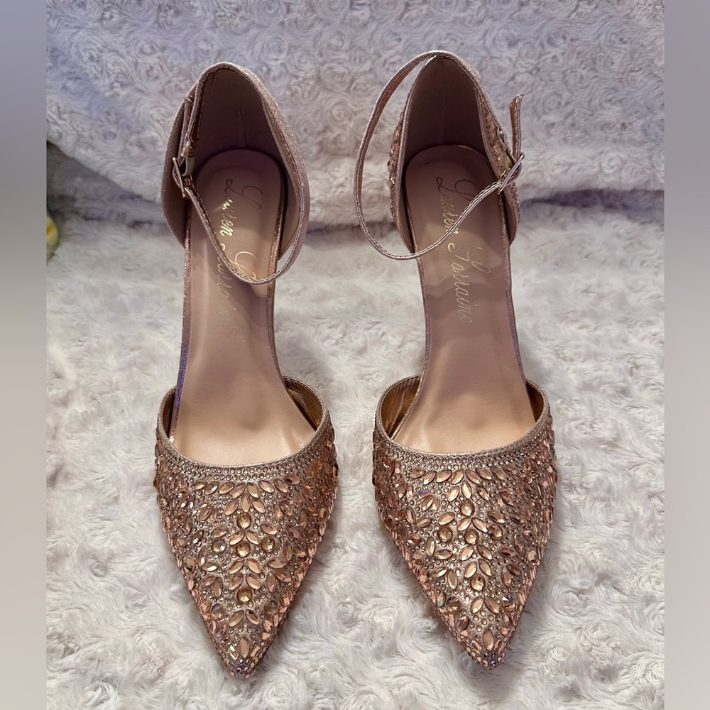 Lauren Lorraine Sparkling Rose Sling Back Pointy Toe Heels - Picture 3 of 13